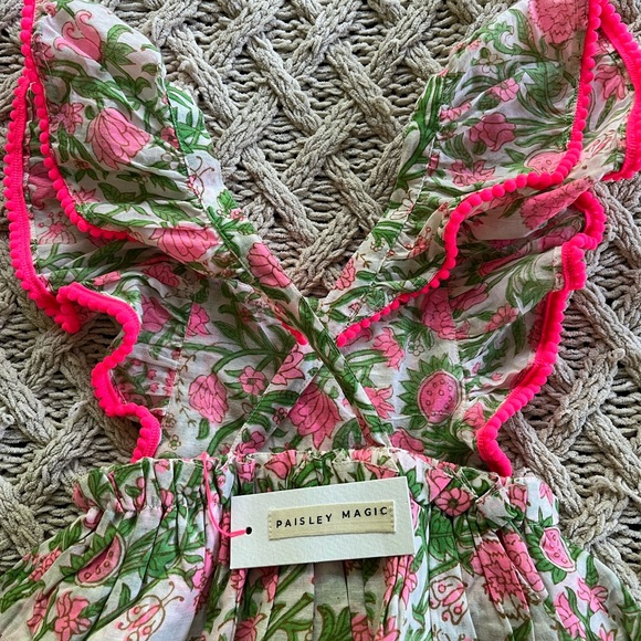 New Paisley Magic Pink Floral Romper Bubble Outfit Neon pink Trim size 2 - Picture 9 of 14